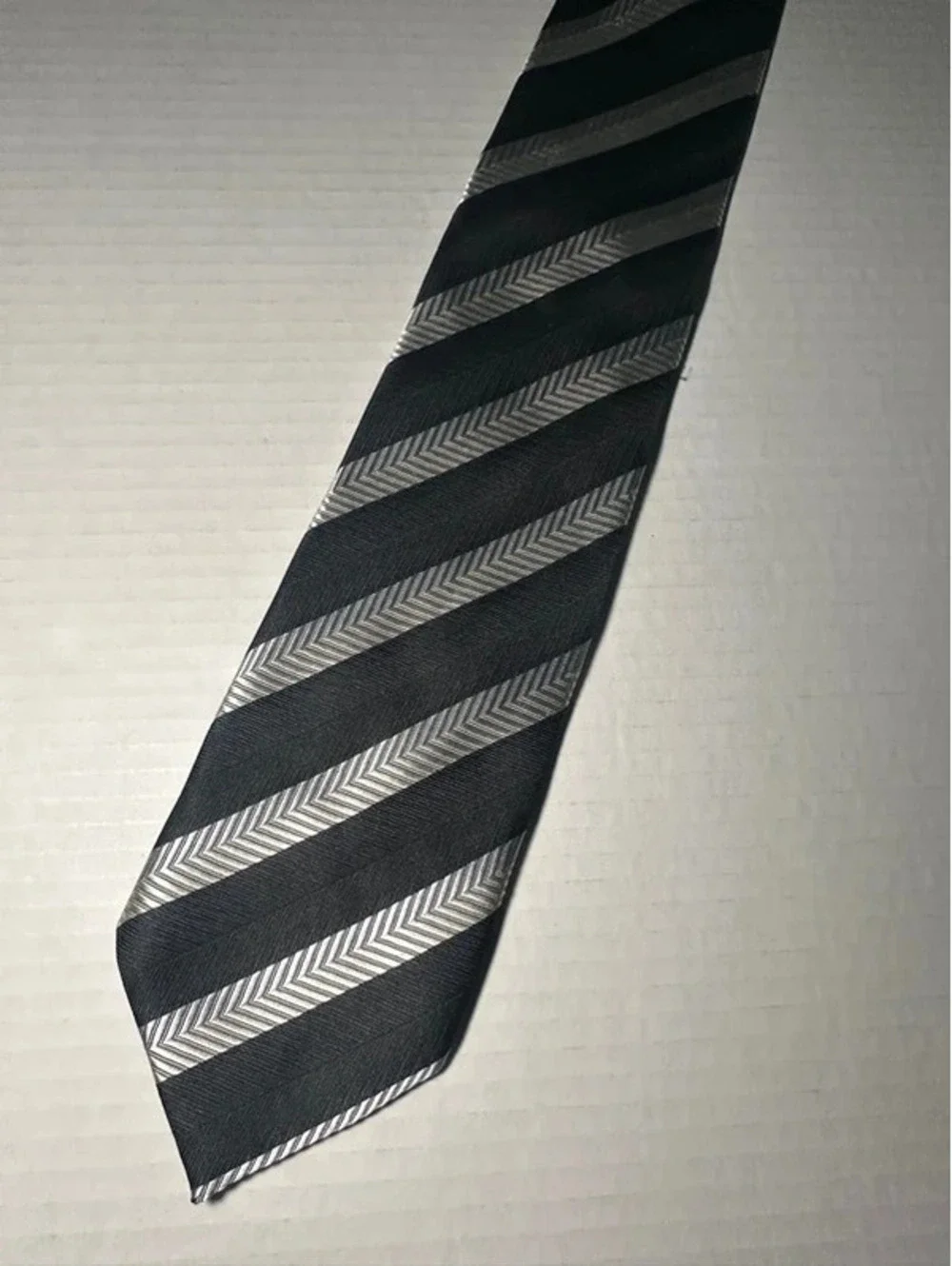 Milano Black and Silver Chevon Stripe Tie